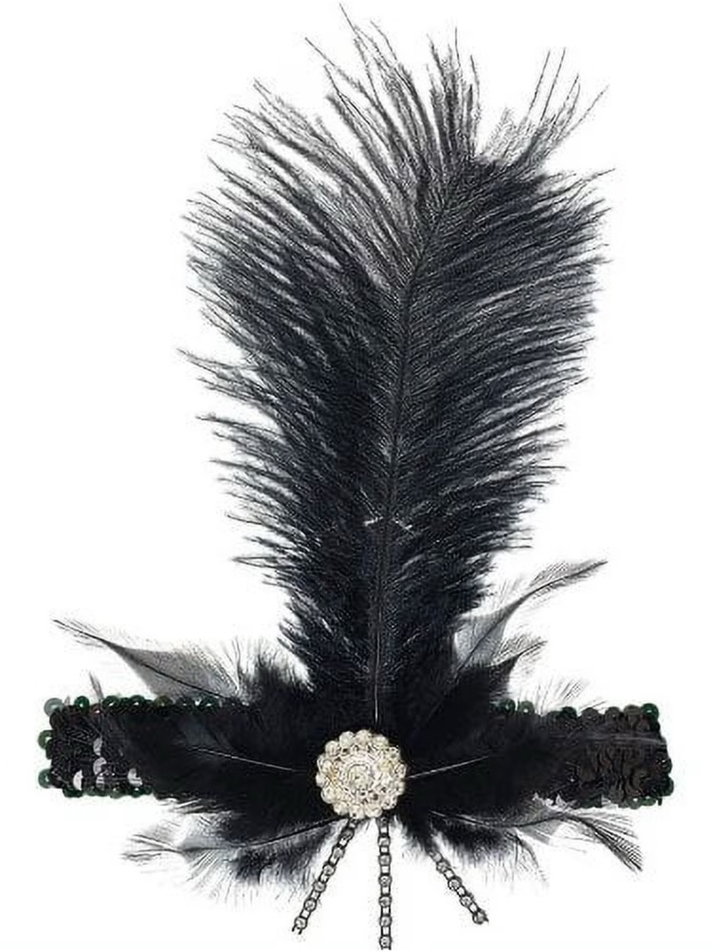 Flapper Headband Feather and Rhinestone Tassel Hair Piece Halloween accessory